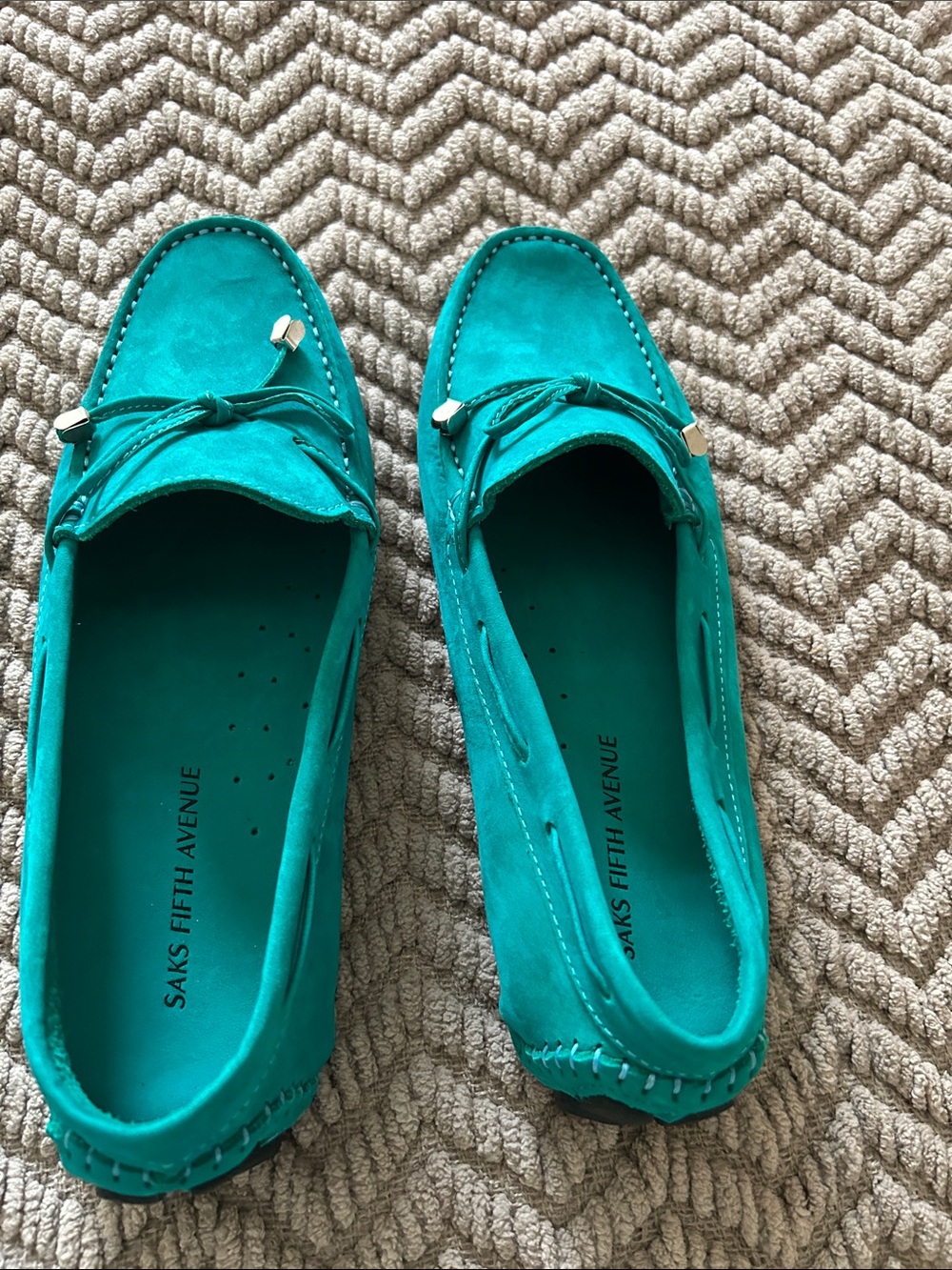 Saks Fifth Avenue Teal Suede Moccasin Loafers - Picture 2 of 8